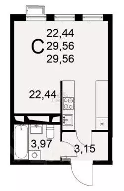 Студия Тульская область, Тула ул. Федора Смирнова, 2к1 (30.1 м) - Фото 1