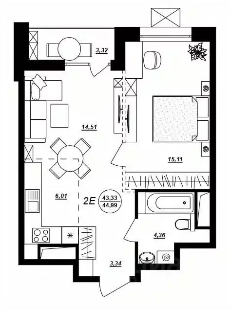 2-к кв. Хабаровский край, Хабаровск ул. Демьяна Бедного (44.99 м) - Фото 1
