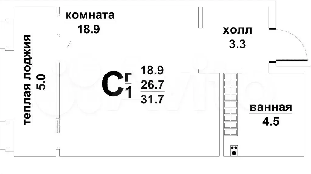 Квартира-студия, 31,6 м, 7/16 эт. - Фото 0