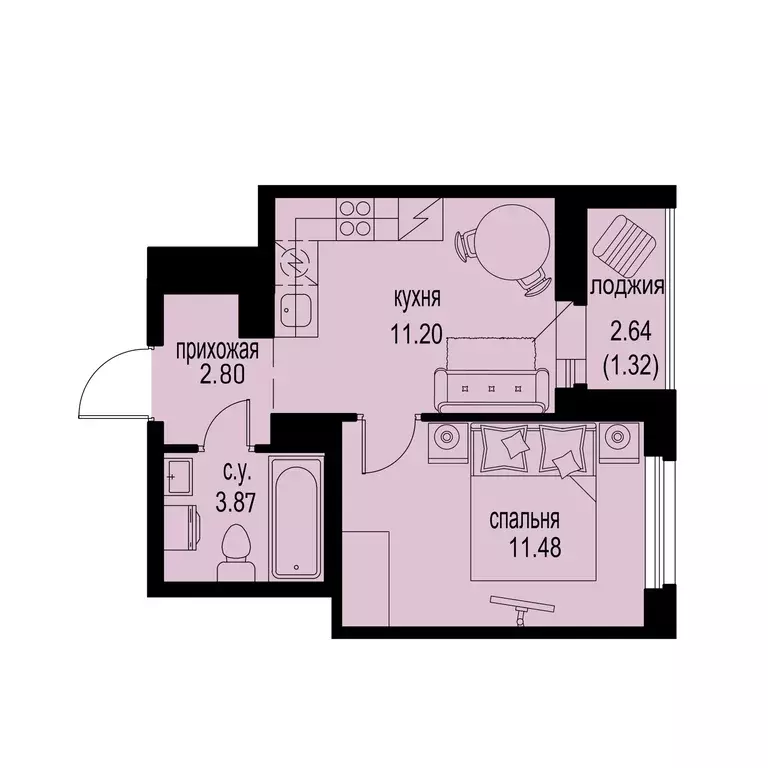1-к квартира, 30.67 м - Фото 0