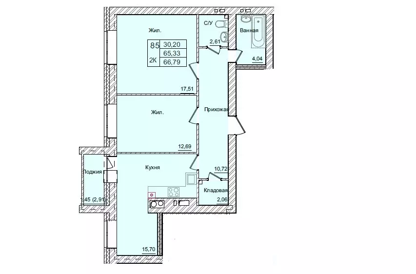 Продаётся 2-к квартира, 66.79 м - Фото 0
