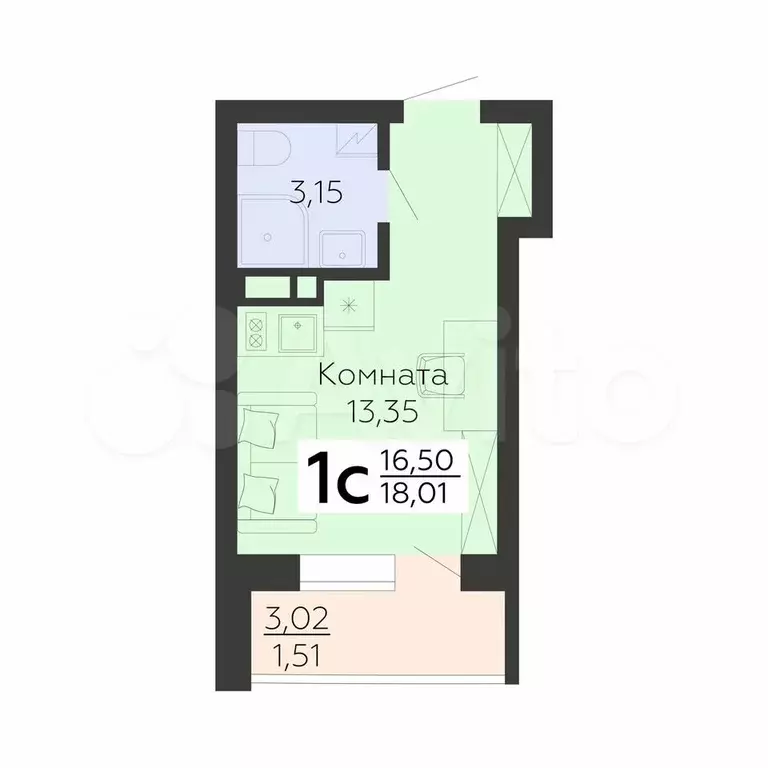 Квартира-студия, 18 м, 16/18 эт. - Фото 0