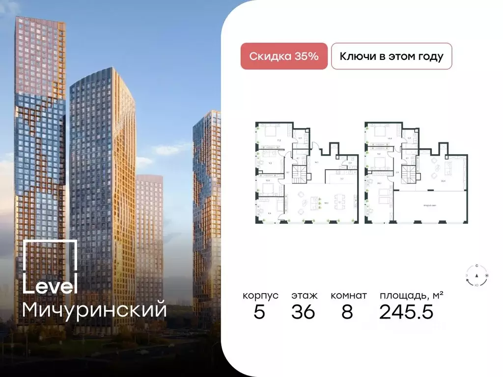 6-к кв. Москва Левел Мичуринский жилой комплекс, к5 (245.5 м) - Фото 0