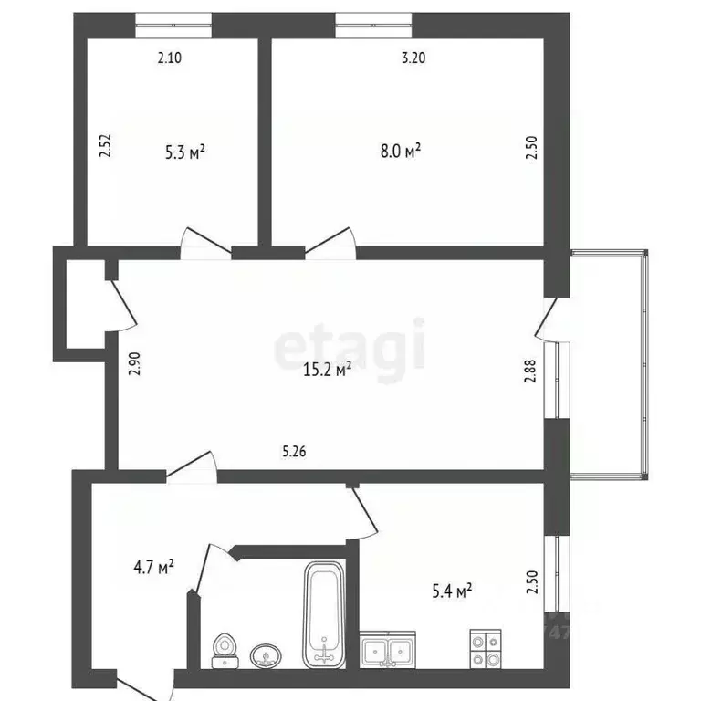 3-к кв. Крым, Евпатория ул. Конституции, 27 (42.1 м) - Фото 2