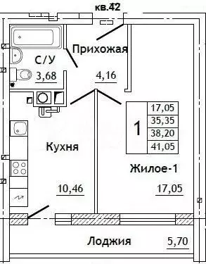 1-к. квартира, 41,1 м, 1/10 эт. - Фото 0