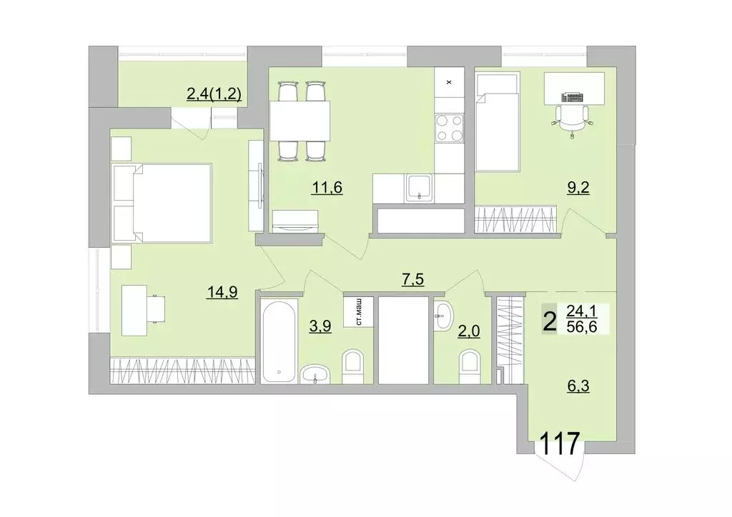 2-комнатная квартира: Екатеринбург, Черкасская улица, 5к3 (56.6 м) - Фото 0