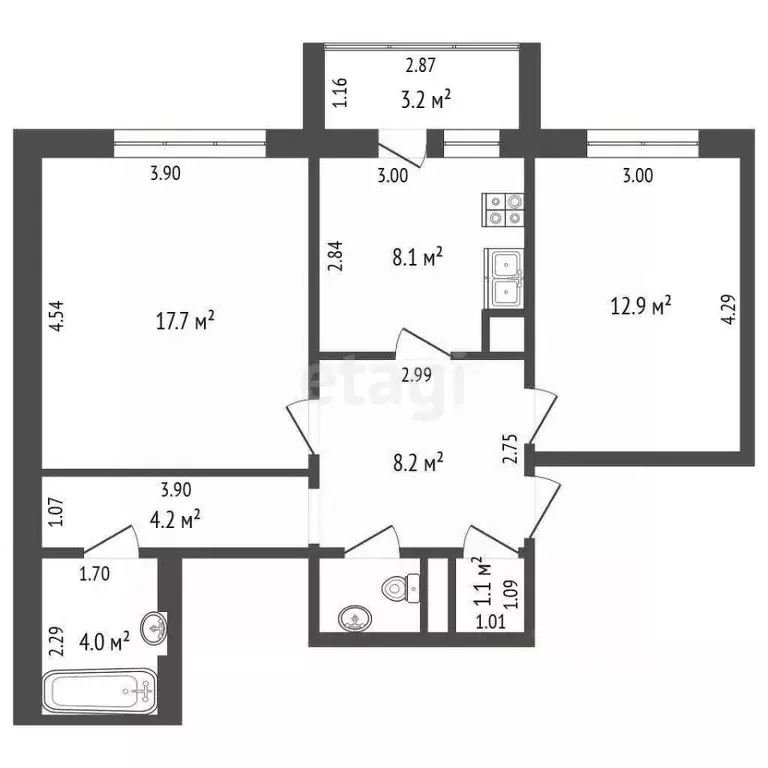 2-к кв. Ямало-Ненецкий АО, Новый Уренгой Оптимистов мкр, 4/1 (57.6 м) - Фото 2