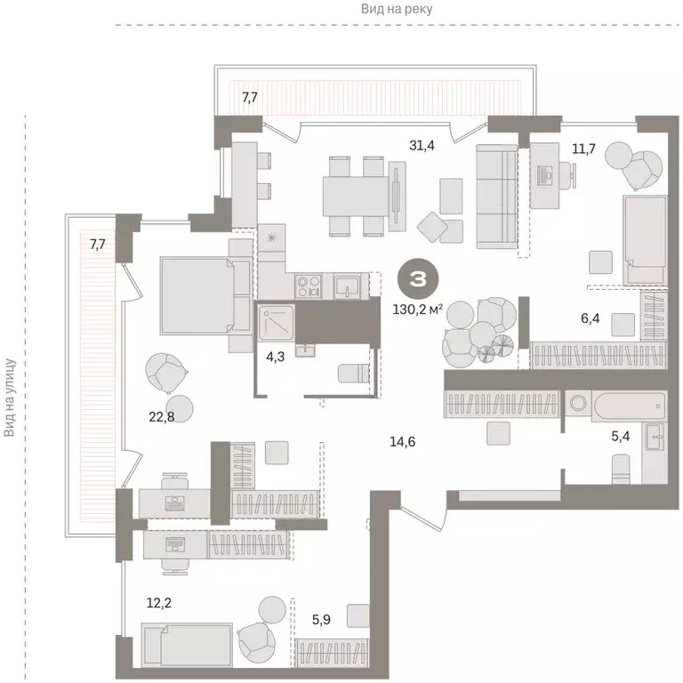 3-комнатная квартира: Тюмень, Краснооктябрьская улица, 4к1 (130.2 м) - Фото 1