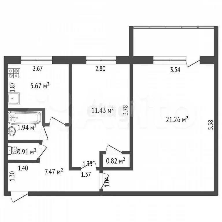 2-к. квартира, 49,5 м, 5/5 эт. - Фото 0