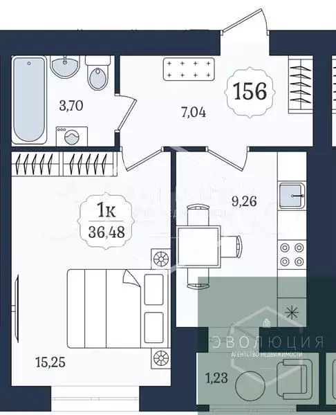 1-к. квартира, 36,5 м, 1/9 эт. - Фото 0