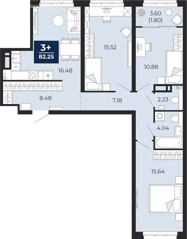 3-комнатная квартира: Тюмень, Камчатская улица, 109к1 (84.05 м) - Фото 1