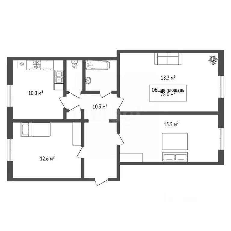3-к кв. Новосибирская область, Новосибирск ул. Свердлова, 11 (78.0 м) - Фото 1