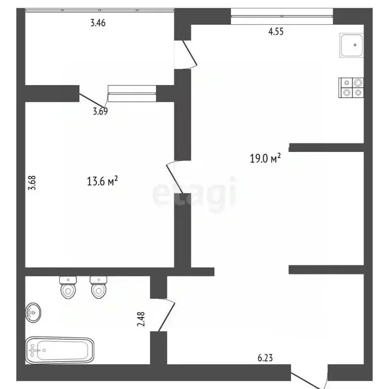 1-к кв. Тюменская область, Тюмень ул. Малыгина, 90 (63.0 м) - Фото 2