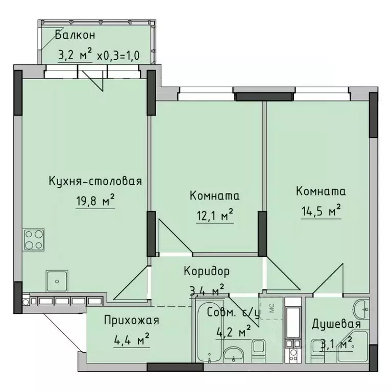 2-к кв. Удмуртия, Ижевск ул. Холмогорова, 89 (62.2 м) - Фото 0