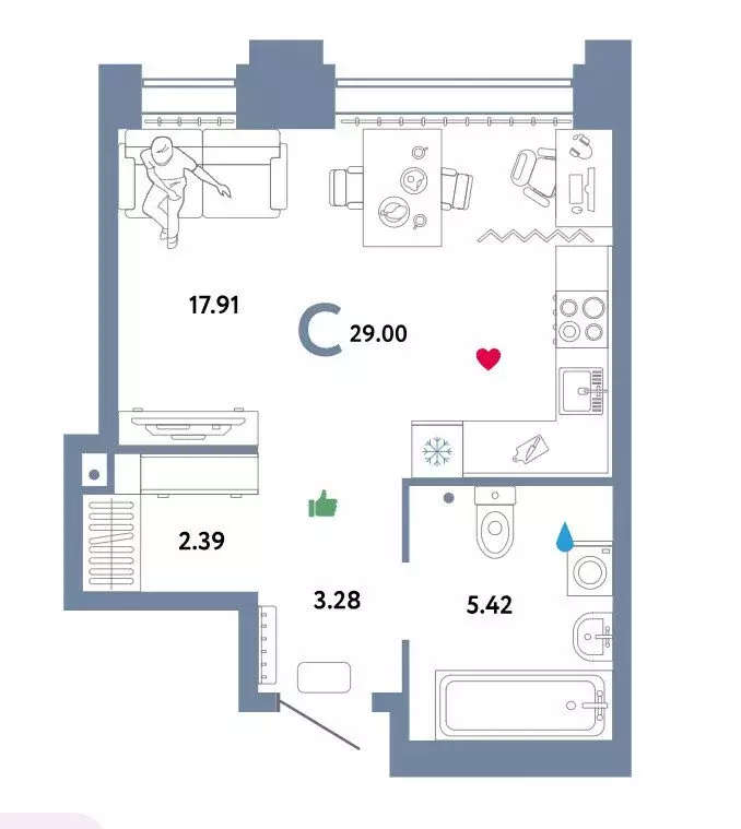 1-комнатная квартира: Тюмень, улица Тимофея Чаркова, 93 (29.76 м) - Фото 0