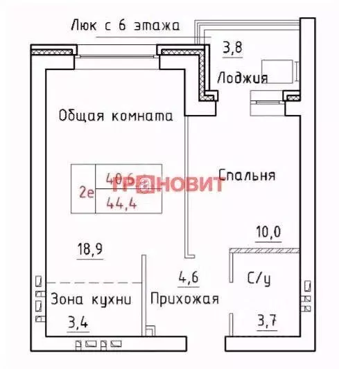 Квартира, 2 комнаты, 44.6 м - Фото 0