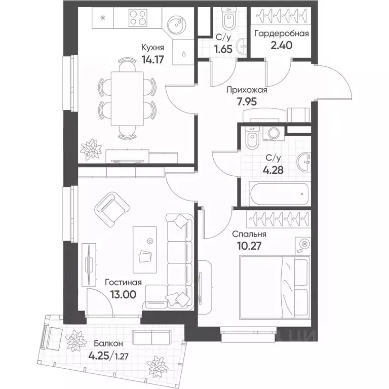 2-к кв. Татарстан, Казань Счастье в Казани жилой комплекс (54.99 м) - Фото 1