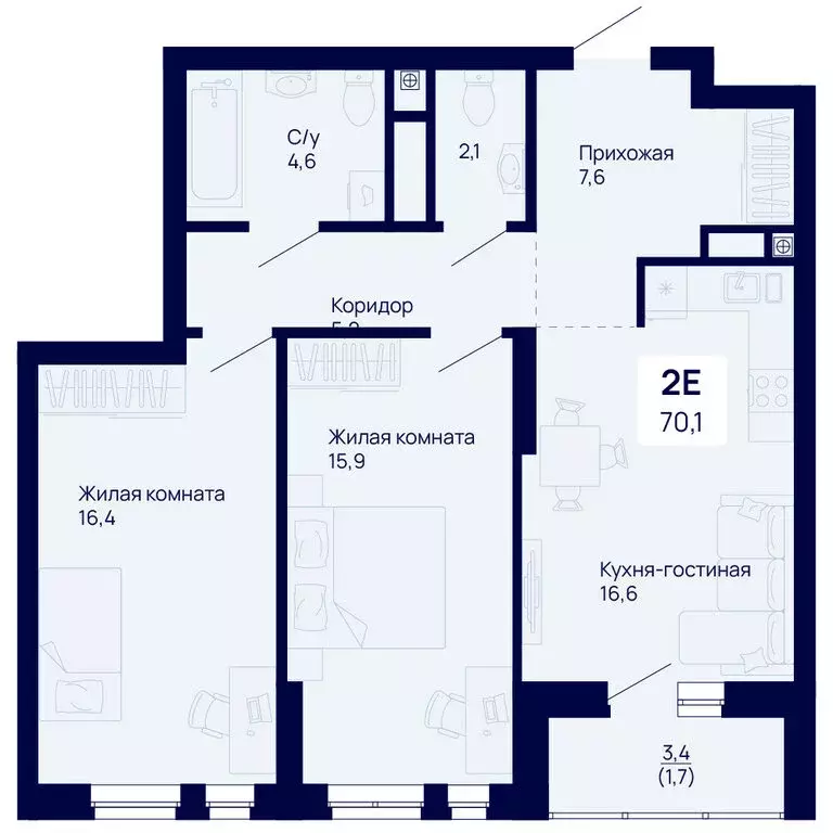 2-комнатная квартира: Екатеринбург, жилой комплекс Галактика (70.1 м) - Фото 0