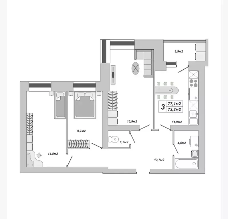 Продаётся 3-к квартира, 77.1 м - Фото 0