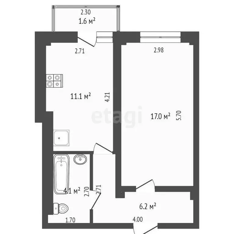 1-комнатная квартира: Тюмень, Заречный проезд, 37к1 (39 м) - Фото 1