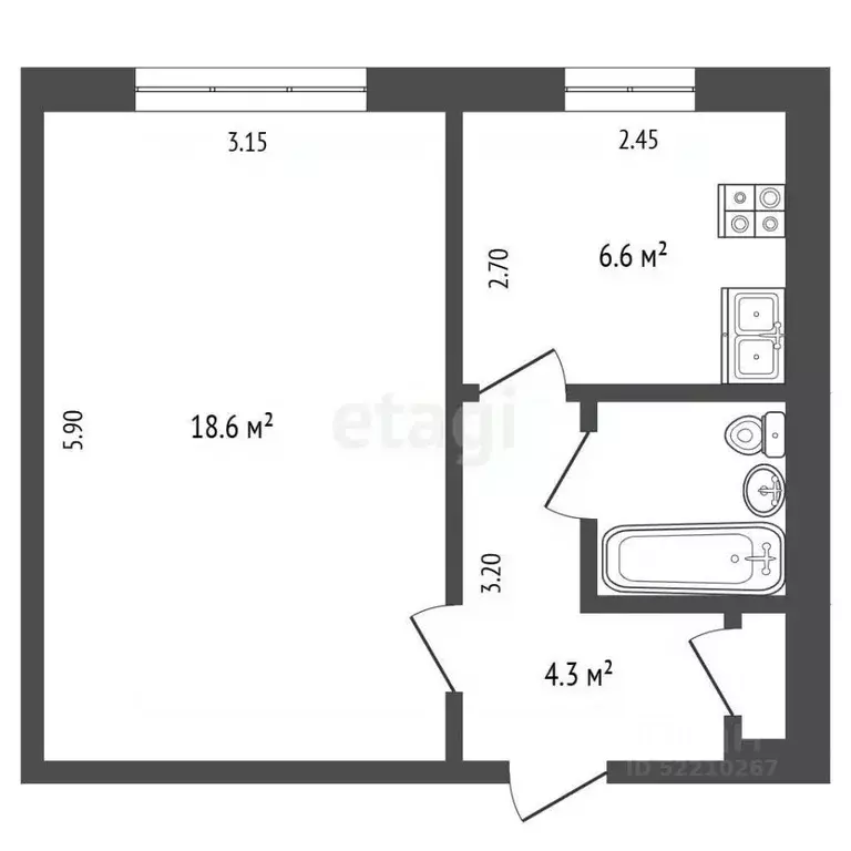 1-к кв. Татарстан, Набережные Челны Автозаводский просп., 9 (33.0 м) - Фото 2