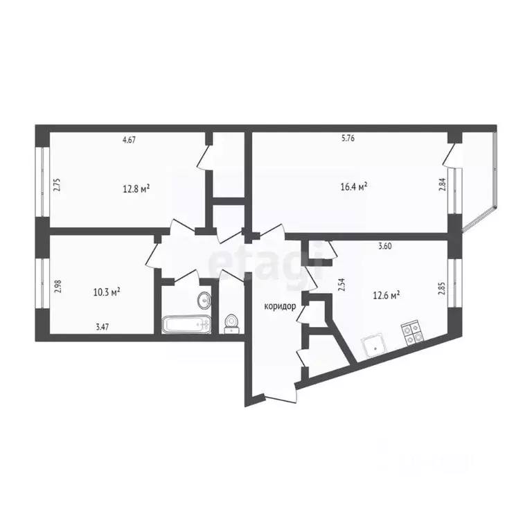 3-к кв. Ханты-Мансийский АО, Сургут просп. Ленина, 59 (72.0 м) - Фото 1