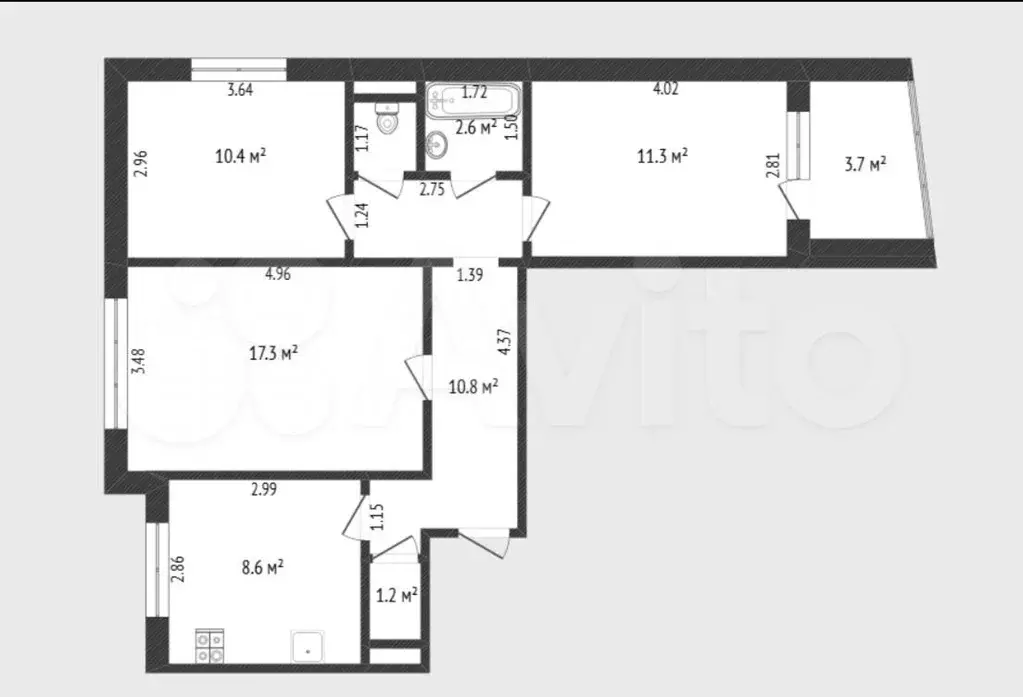 3-к. квартира, 62 м, 8/9 эт. - Фото 0