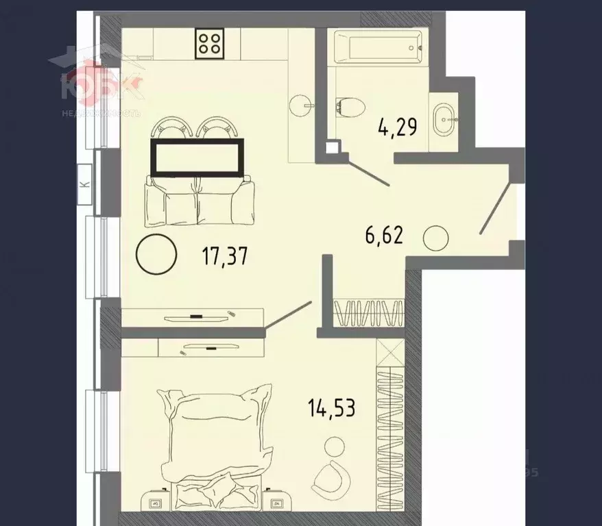 1-к кв. Крым, Евпатория ЖК СОК,  (42.81 м) - Фото 2