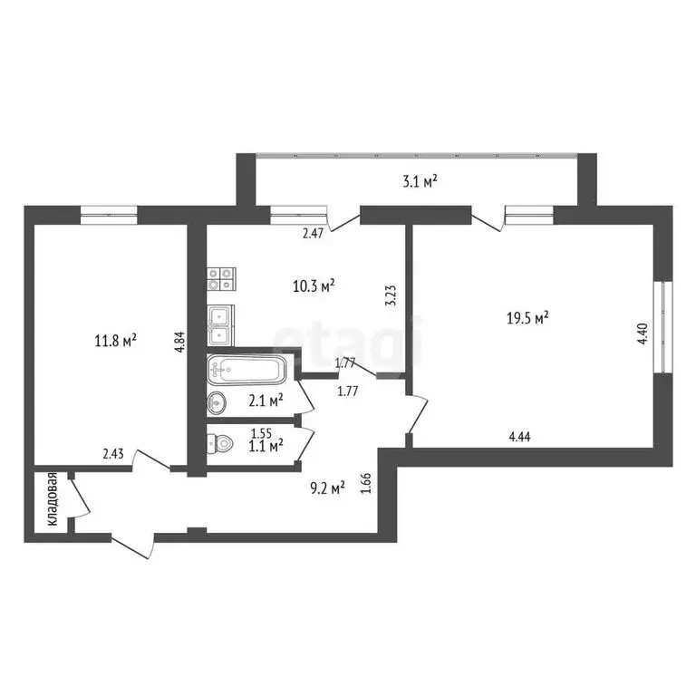 2-комнатная квартира: Родники, Юбилейная улица, 1 (54 м) - Фото 1