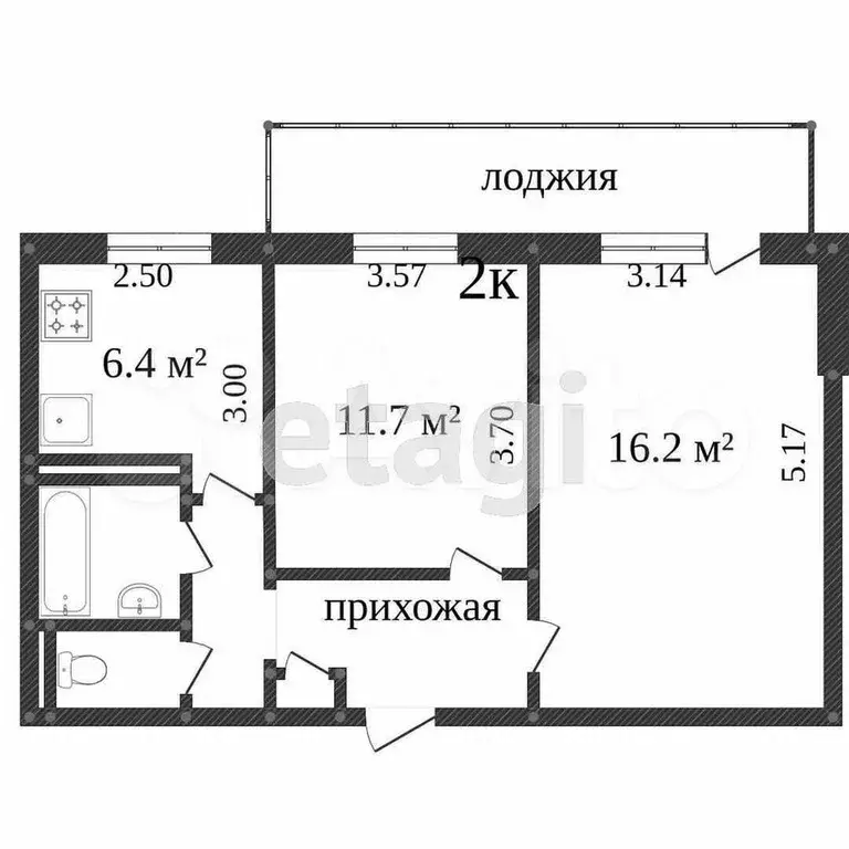 2-к. квартира, 44,5 м, 5/9 эт. - Фото 0