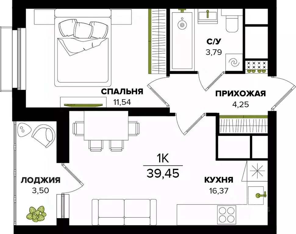 1-к кв. Тульская область, Тула  (39.45 м) - Фото 0