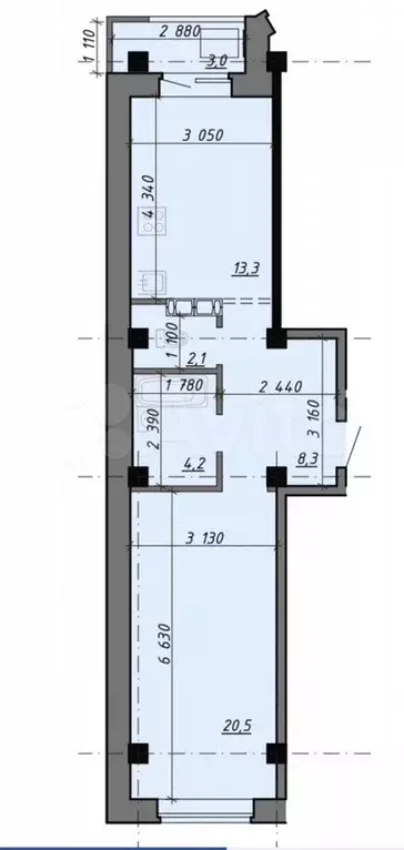 1-к. квартира, 47,7 м, 6/8 эт. - Фото 0