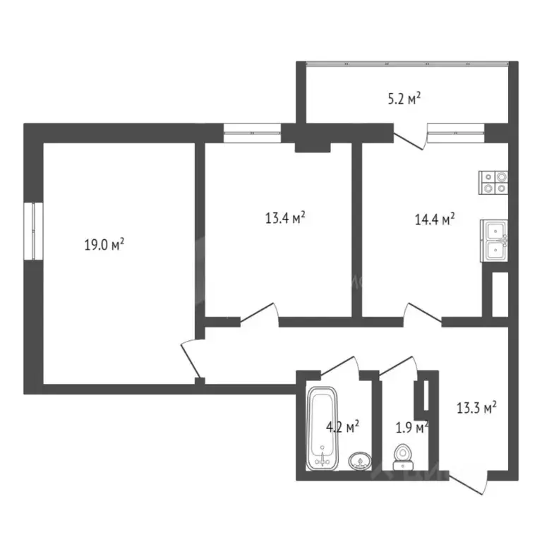 2-к кв. Тюменская область, Тюмень ул. Вересковая, 9 (64.0 м) - Фото 1