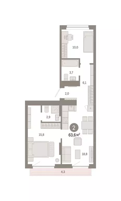 2-комнатная квартира: Новосибирск, квартал Лебедевский, 1/3 (63.6 м) - Фото 2