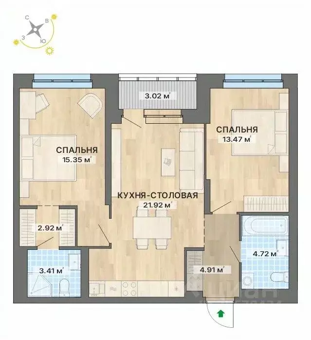 2-к кв. Свердловская область, Екатеринбург Уралмаш жилрайон, ул. ... - Фото 1