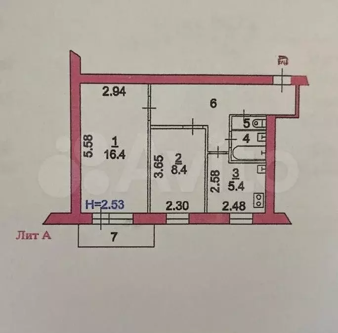 2-к. квартира, 43,1 м, 5/5 эт. - Фото 0