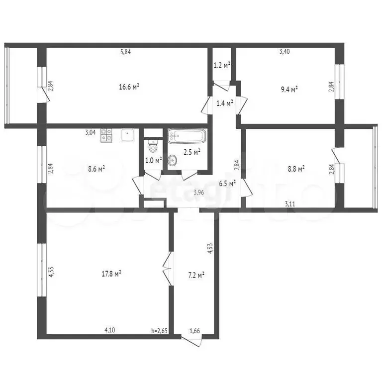 4-к. квартира, 78 м, 4/9 эт. - Фото 1