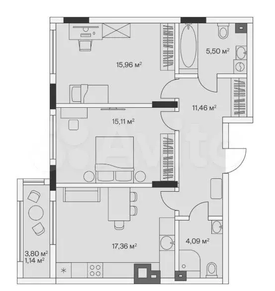 2-к. квартира, 70,6 м, 1/7 эт. - Фото 1