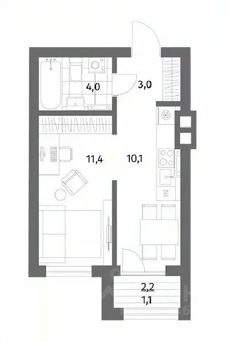 1-к кв. Калининградская область, Гурьевск ул. Имени Антона Пошкуса, ... - Фото 1