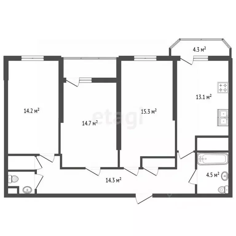 3-к кв. Санкт-Петербург пос. Парголово, ул. Федора Абрамова, 18к1 ... - Фото 2