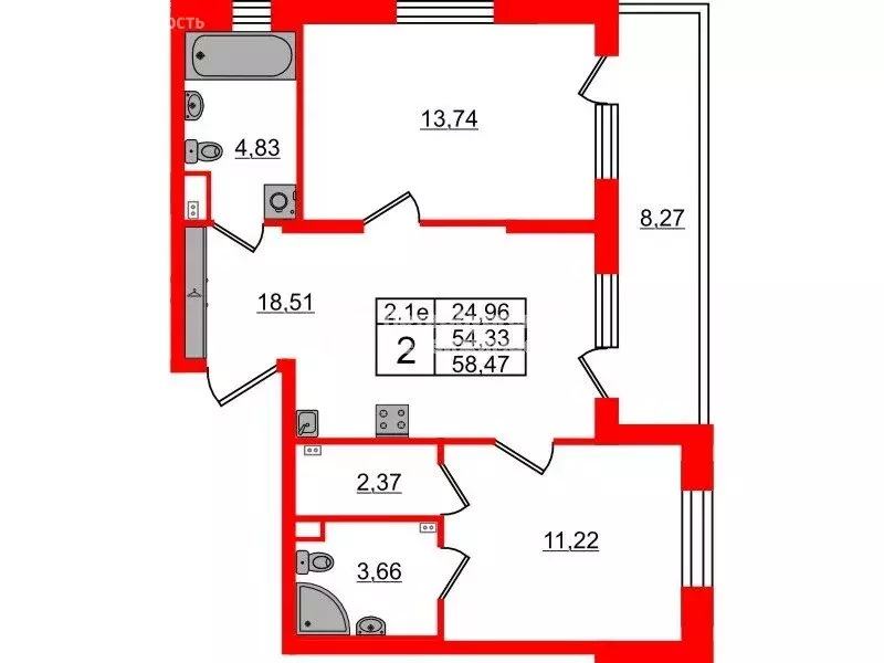 2-комнатная квартира: Санкт-Петербург, Пулковское шоссе, 99к6 (54.33 ... - Фото 1