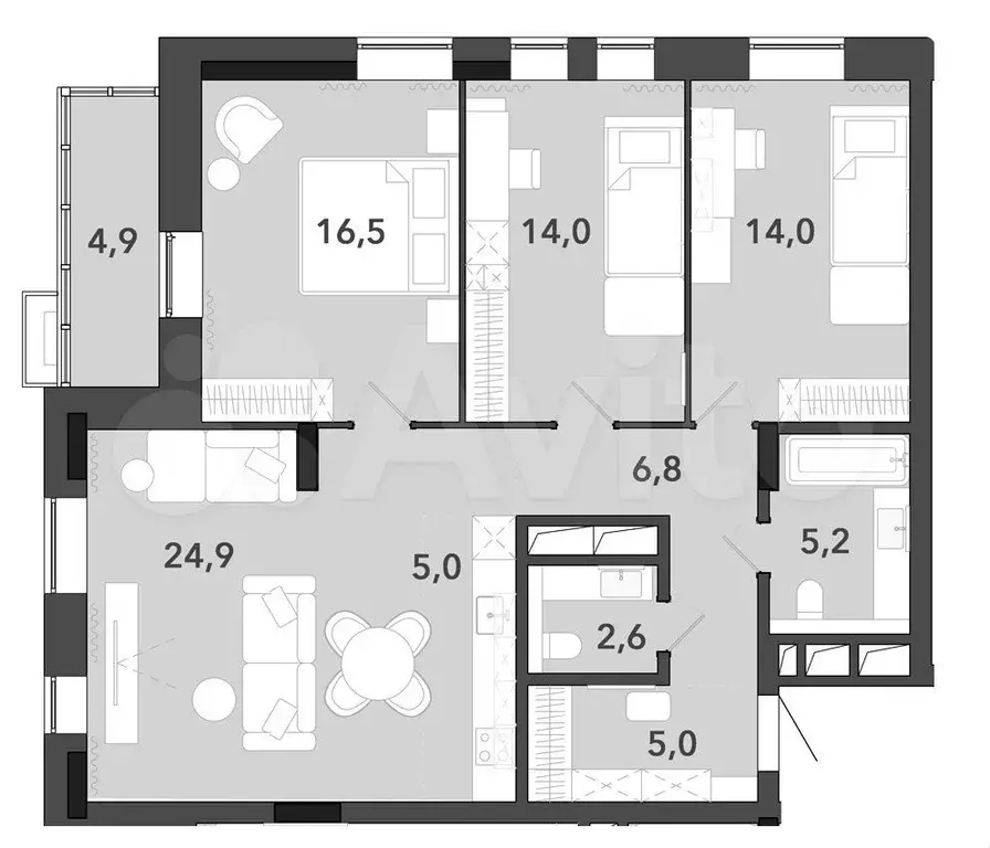 4-к. квартира, 98,9 м, 5/8 эт. - Фото 0