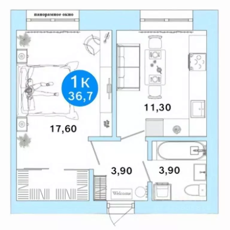 1-к кв. Оренбургская область, Оренбург Ростоши Премьер мкр,  (36.7 м) - Фото 2