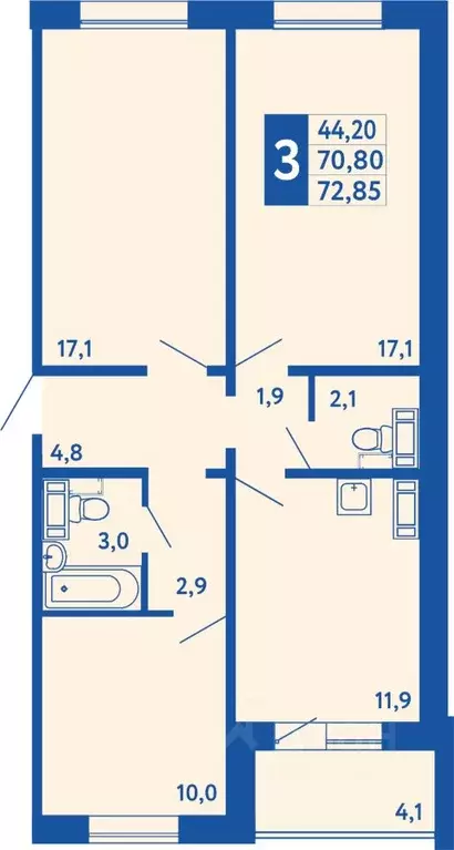 3-к кв. Башкортостан, Уфа Дема жилрайон, Новая Дема жилой комплекс ... - Фото 1