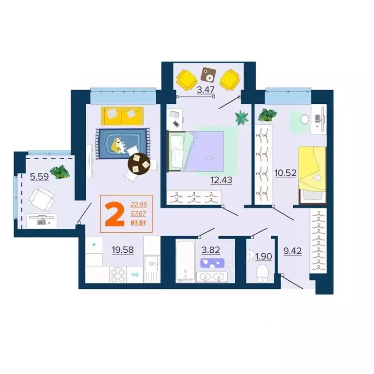 2-к кв. Брянская область, Брянск Московский мкр, 28 (61.51 м) - Фото 1
