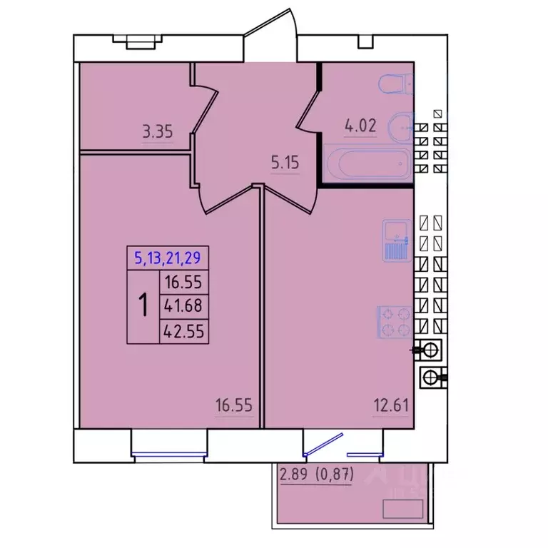 1-к кв. Костромская область, Кострома Калиновская ул., 5 (42.55 м) - Фото 0