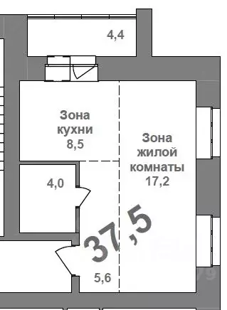 1-к кв. Амурская область, Благовещенск Высокая ул., 130 (37.5 м) - Фото 1