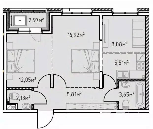 2-к кв. Иркутская область, Иркутск Иркутск-2 мкр, Зенит жилой комплекс ... - Фото 1