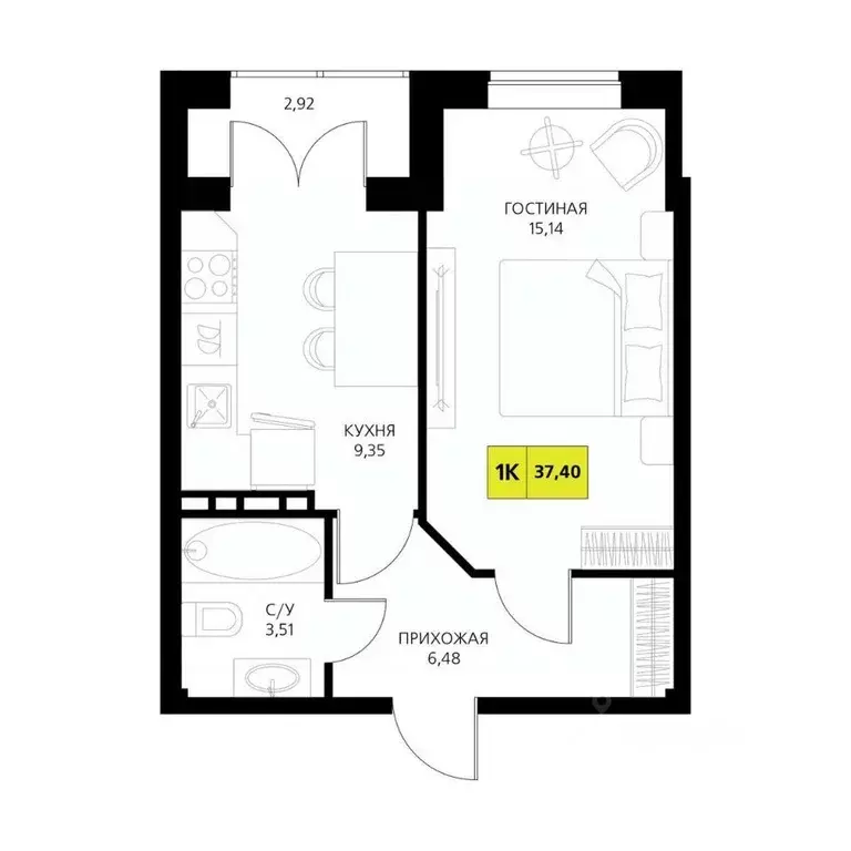 1-к кв. Дагестан, Дербент  (37.4 м) - Фото 1