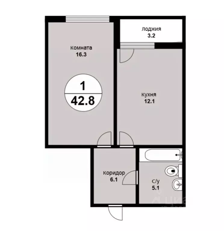 1-к кв. Свердловская область, Екатеринбург ул. Викулова, 24 (42.8 м) - Фото 2
